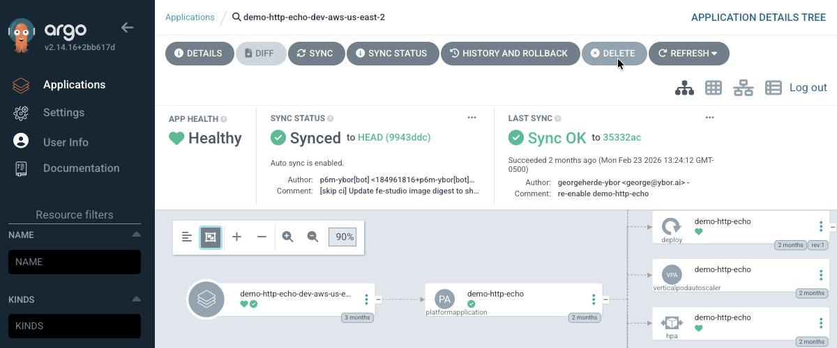 Deleting an Application in the Argo CD UI