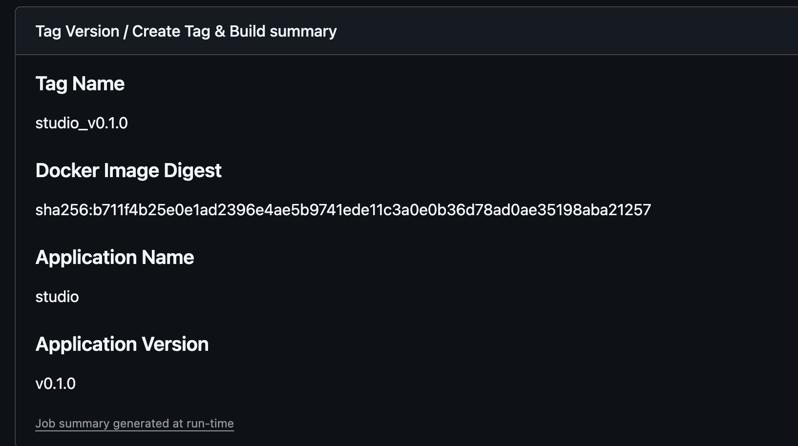 Tag and Build Summary